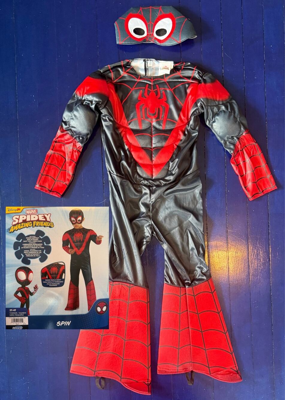 Spin Spider-Man Halloween Costume Boys Size 3T / 4T Padded Muscle Spidey NEW